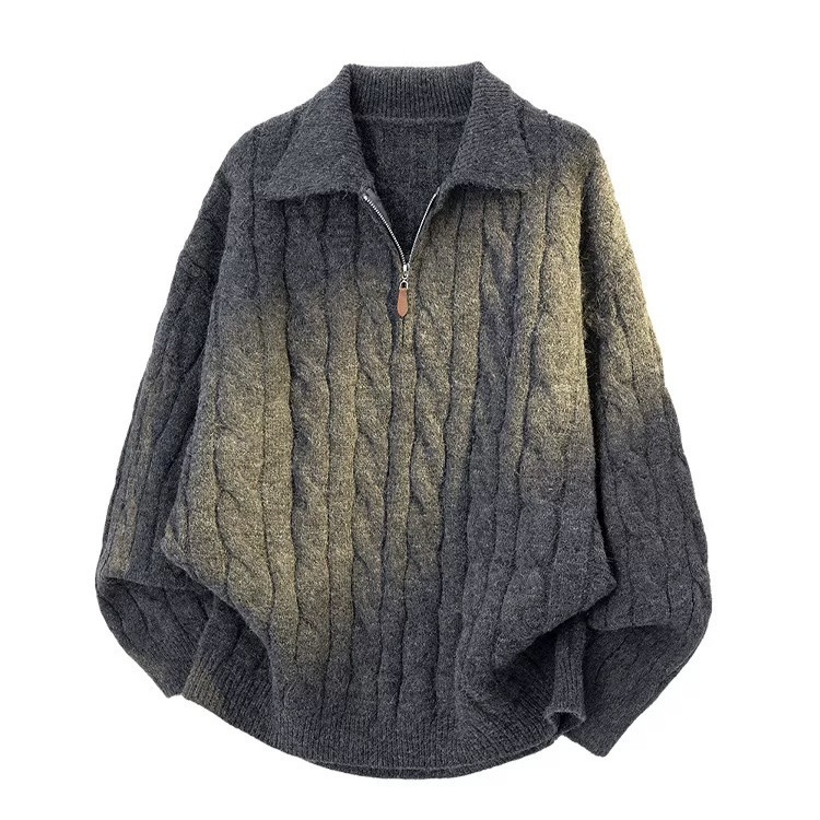 Polo camiseta de puntada suéter hombre torcido medio cremallera viejo viento de invierno suéter de tendencia transfronteriza al por mayor sin quemar
