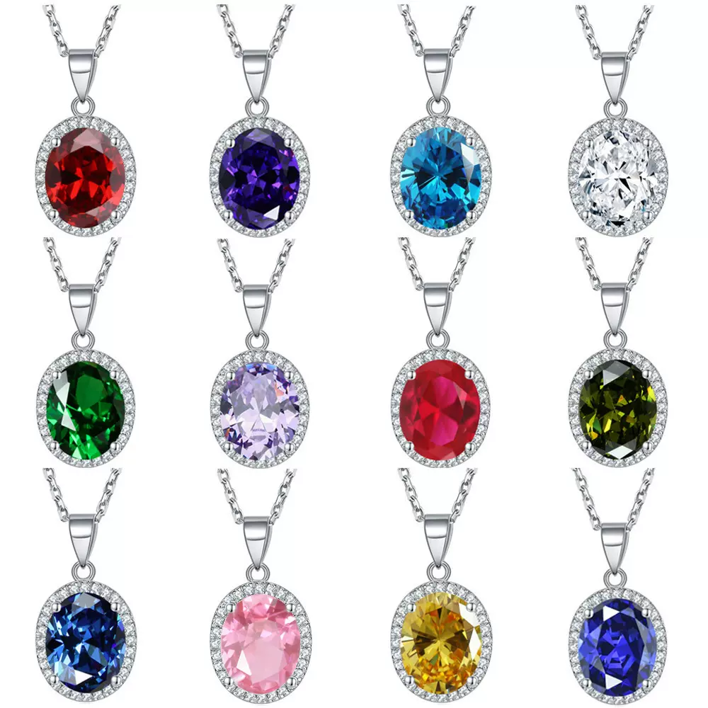 925纯银圆形海蓝宝锆石吊坠星座项链女批发欧美跨境爆品Necklaces