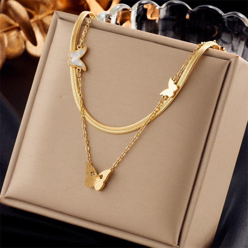 Holiday, Daily Occasion Wholesale Jewelry Lady Star Heart Shape Butterfly Titanium Steel Irregular Plating Necklace