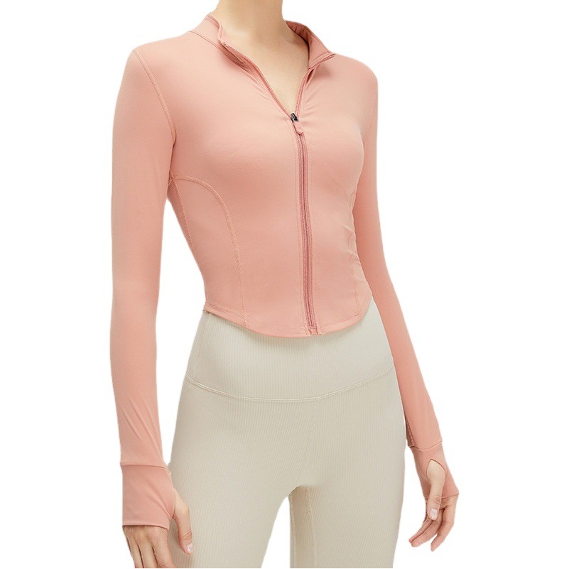 Otoño nuevo SLIM-Fit corto abrigo deportivo de las mujeres ropa de fitness desnuda superior Adelgazar cuerpo que forma la cremallera yoga abrigo