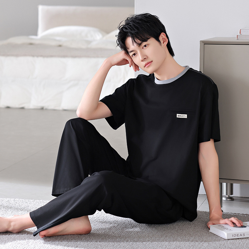 パジャマ男の夏の薄い綿の半袖のズボンの薄いタイプの夏は家の服の大きいサイズの230斤のスーツを着ることができます。