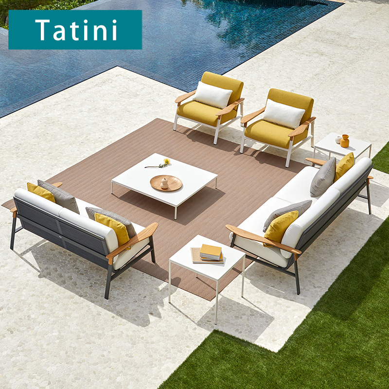 Sofá al aire libre patio villa terraza al aire libre aleación de aluminio impermeable balcón protector solar ocio seda sofá mesa de té combinación