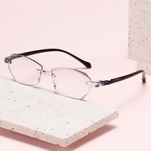 2023新款時尚無框切邊老花眼鏡超輕防藍光抗疲勞 鑽切設計眼鏡