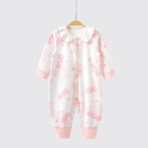 Baby girl's jumpsuit, spring and autumn baby clothes, newborn pure cotton antibacterial clothes, infant and toddler four-season harem clothes