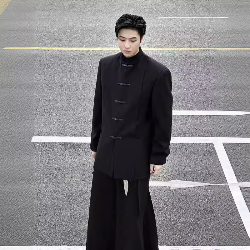 New Chinese Style Suit Jacket Men's Niche Design Sense Chinese Style Suit High-end Sense Summer Thin Shoulder Padded Chinese Tunic Suit