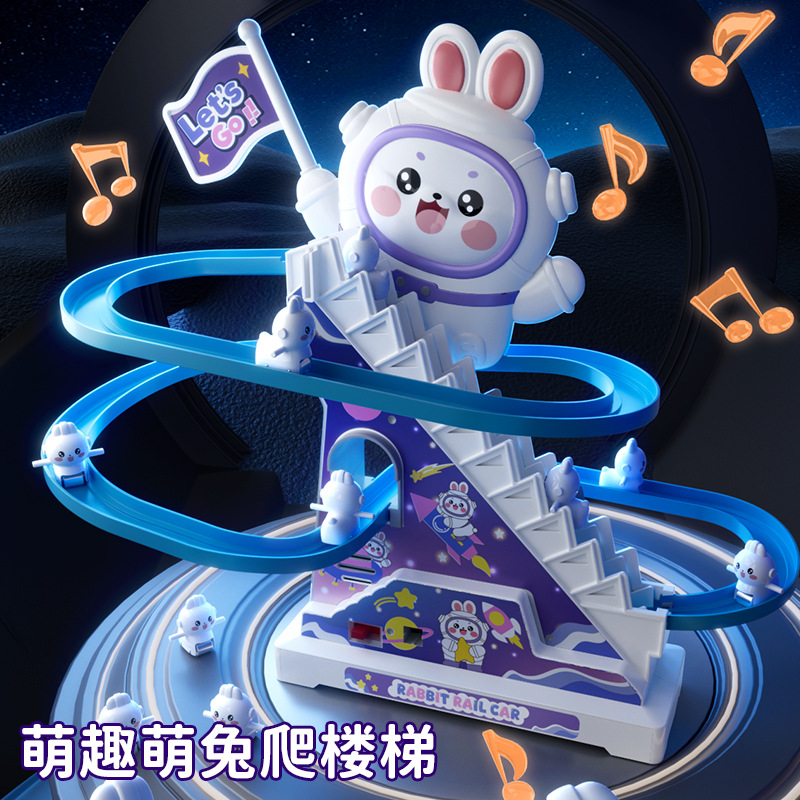 Musical Electric Rabbit Climbing Stairs, Baby Dinosaur Climbing Stairs and Slide - Toy for Boys and Girls