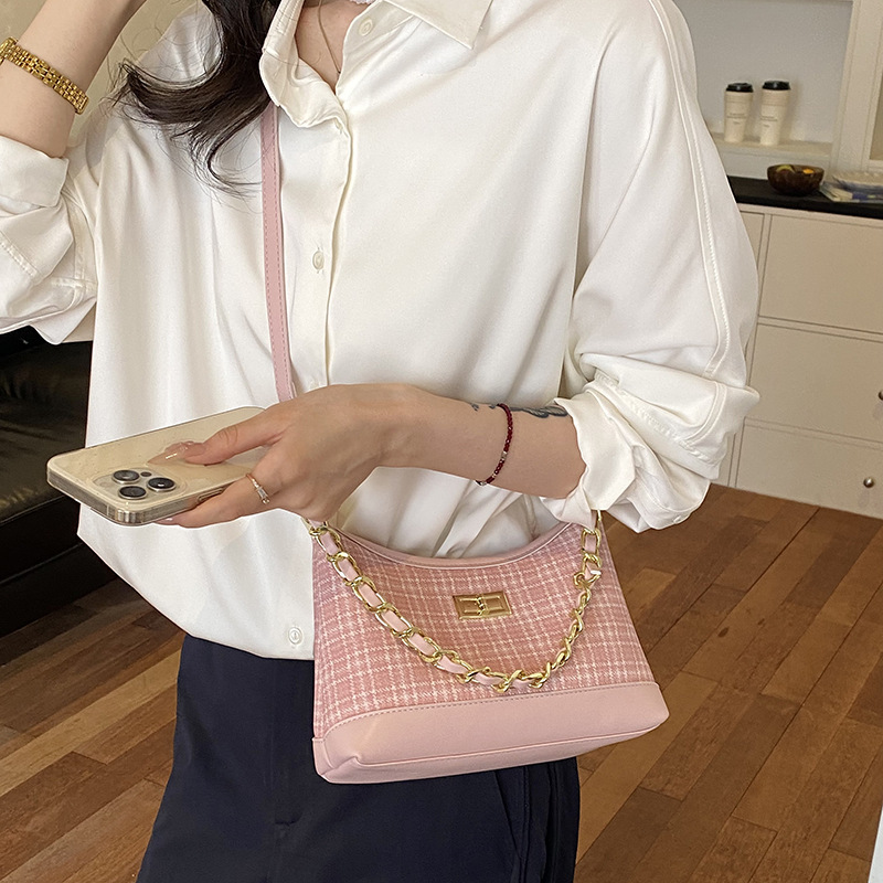 Nicho de tendencia bolso de cadena para mujeres 2026 nuevo estilo coreano bolso de brazo a cuadros, moda versátil bolso de hombro de moda