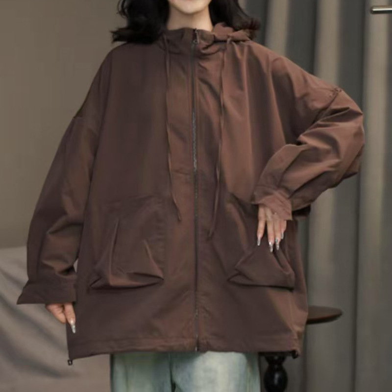 连帽冲锋衣 2025秋季新款 休闲时尚拉链上衣女宽松大码外套85067|undefined