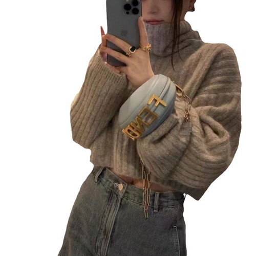 Lazy Style Retro Loose High Collar Knit Top for Women Autumn/Winter Upstairs Slimming Casual Sweatshirt Cardigan