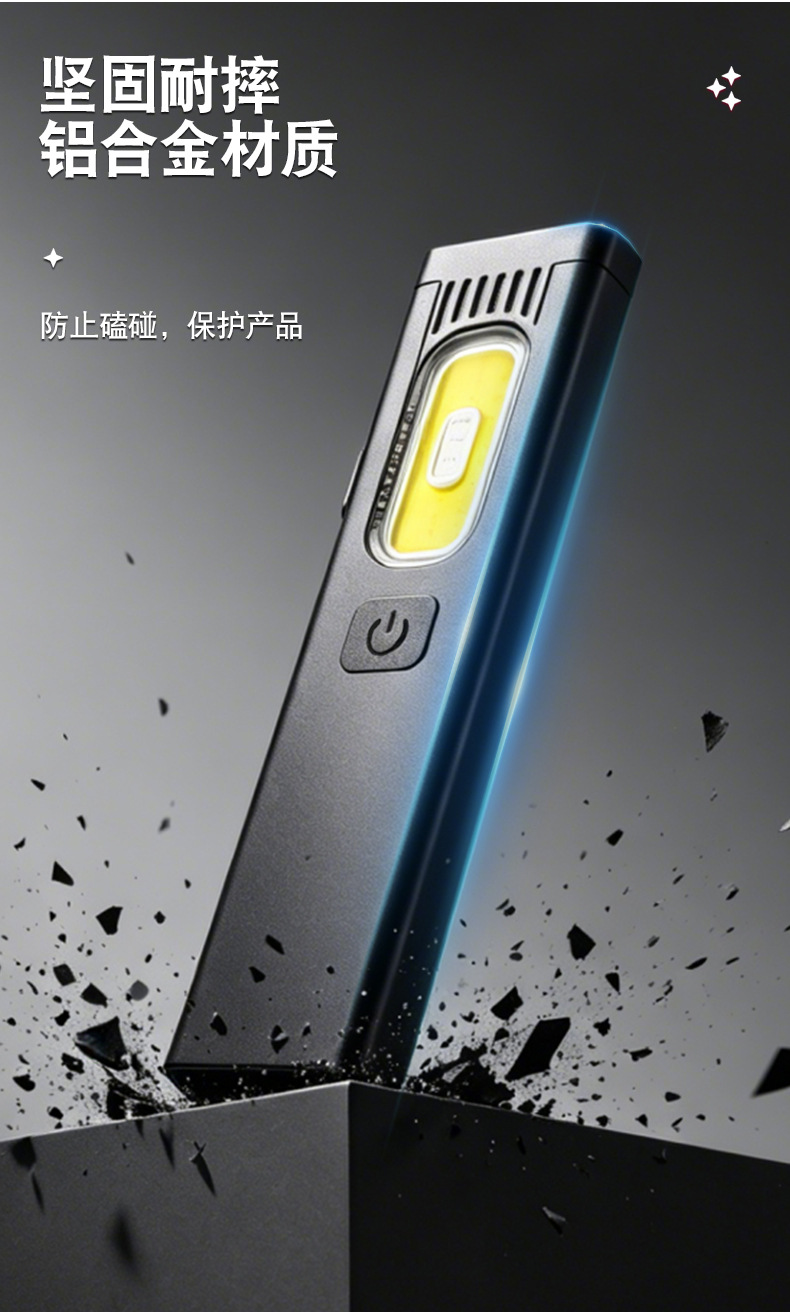 Cross-Border Ultra-Portable Cob High-Brightness Flashlight Outdoor Lighting Pen Clip Flat Light Magnetic High-Brightness Edc Work Light Ultra-Thin