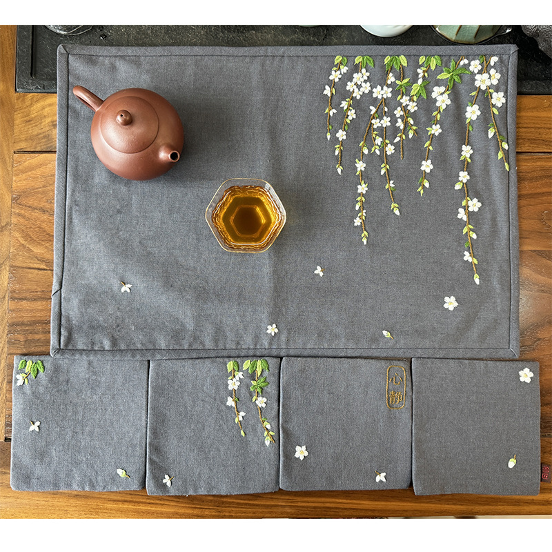 Bordado diy camelia estera de té estilo chino zen lu bordado hecho a mano diy estera de té de algodón y lino bordado tridimensional principiante bandera de té image 18