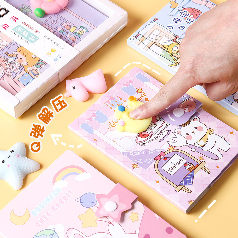 Cuaderno de mano de dibujos animados, descompresión, cuaderno de páginas en color, descompresión, cuaderno de mano de estudiante, caja de regalo, papelería de regalo