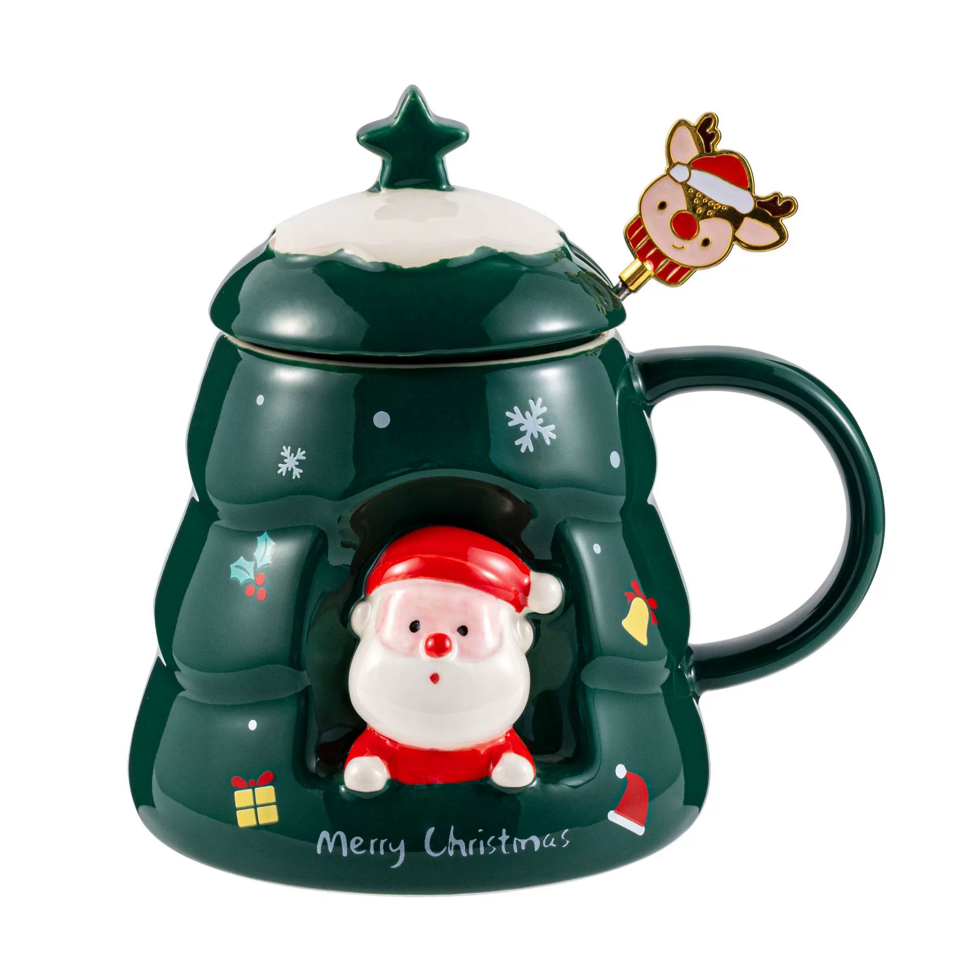 Creative Christmas Cup High-value Card Ceramic Cup Practical Gift Malker Cup Covering Spoon Gift Box