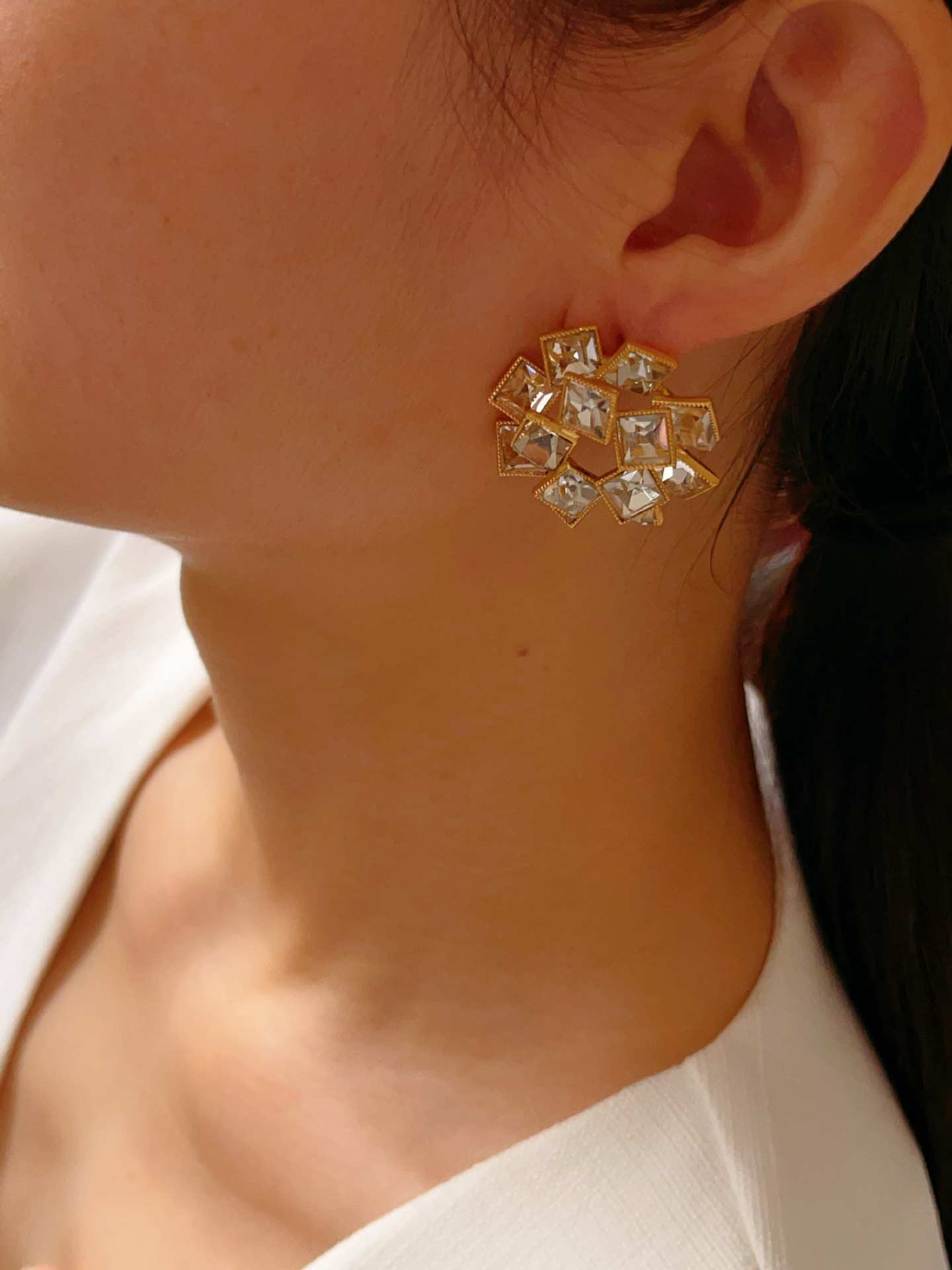 Copper Material 1 Pair Exaggerated Geometric Plating Inlay Copper Zircon Earrings