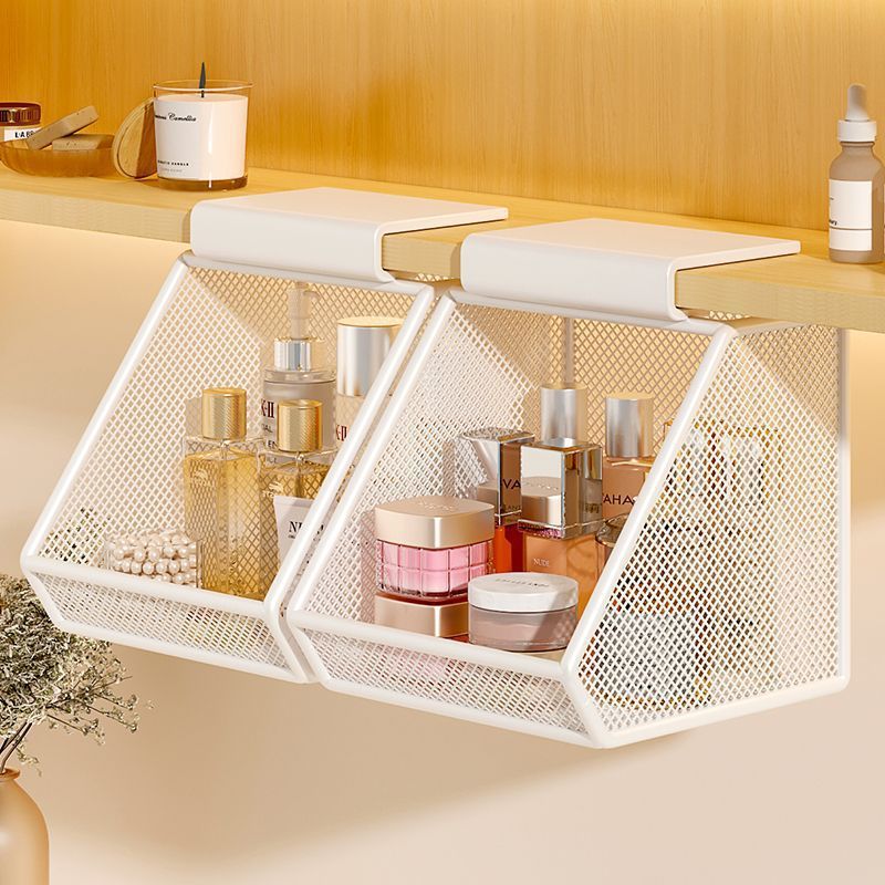 No-drill under-cabinet hanging basket, bathroom mirror cabinet storage shelf, household skincare and makeup organizer, storage basket for miscellaneous items