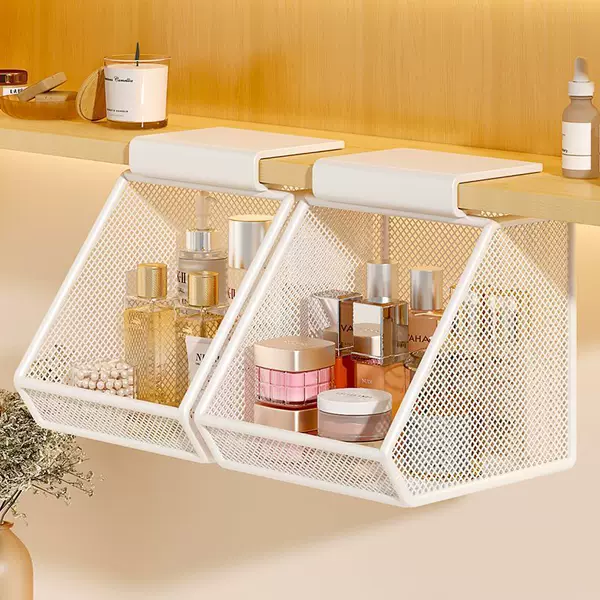 No-drill under-cabinet hanging basket, bathroom mirror cabinet storage shelf, household skincare and makeup organizer, storage basket for miscellaneous items