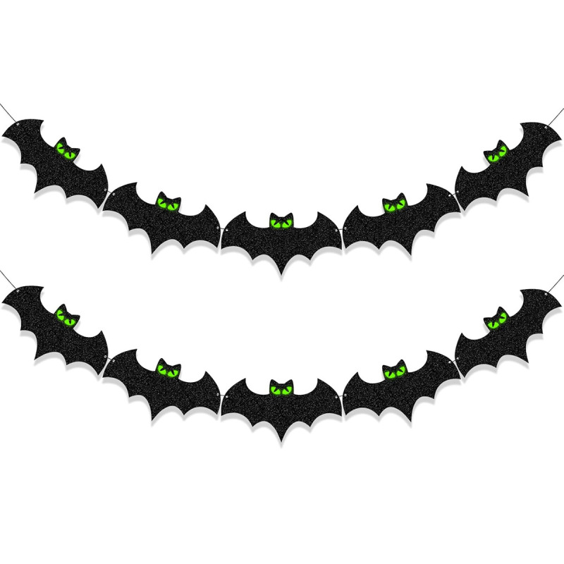 ハロウィンデコレーション - ハロウィンバットプルフラッグデコレーション用の発光目バットバナー|undefined
