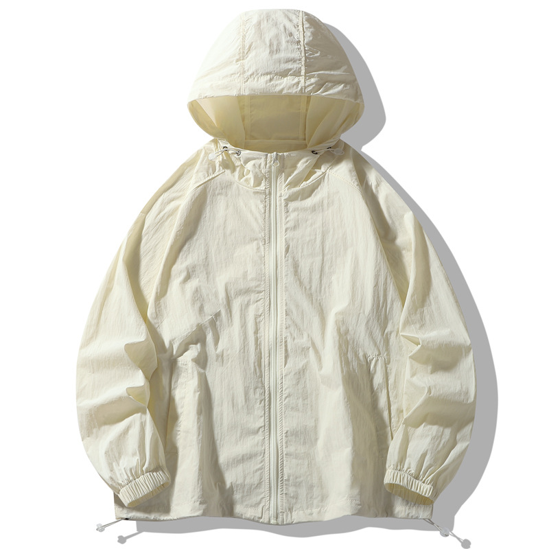 Tejido de nylon impermeable, ligero y anti-UV, ropa de piel de pareja, ropa de protección solar con capuzas al aire libre de color sólido