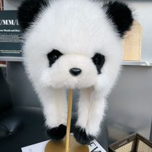 仿水貂毛绒大熊猫帽子秋冬天女护耳帽儿童小熊帽成都熊猫基地同款