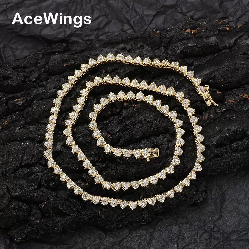 心形链条 3颗锆石网球链铜款Tennis Chain铜微镶锆石单排嘻哈项链