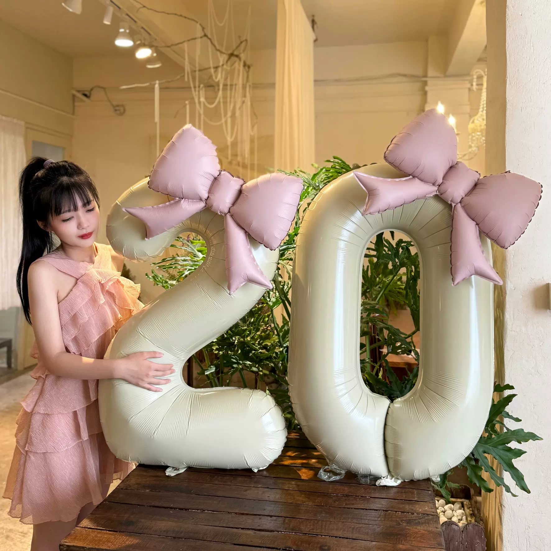 ins风哑光蝴蝶结焦糖奶油数字气球生日装饰场景拍照婚庆地推用品