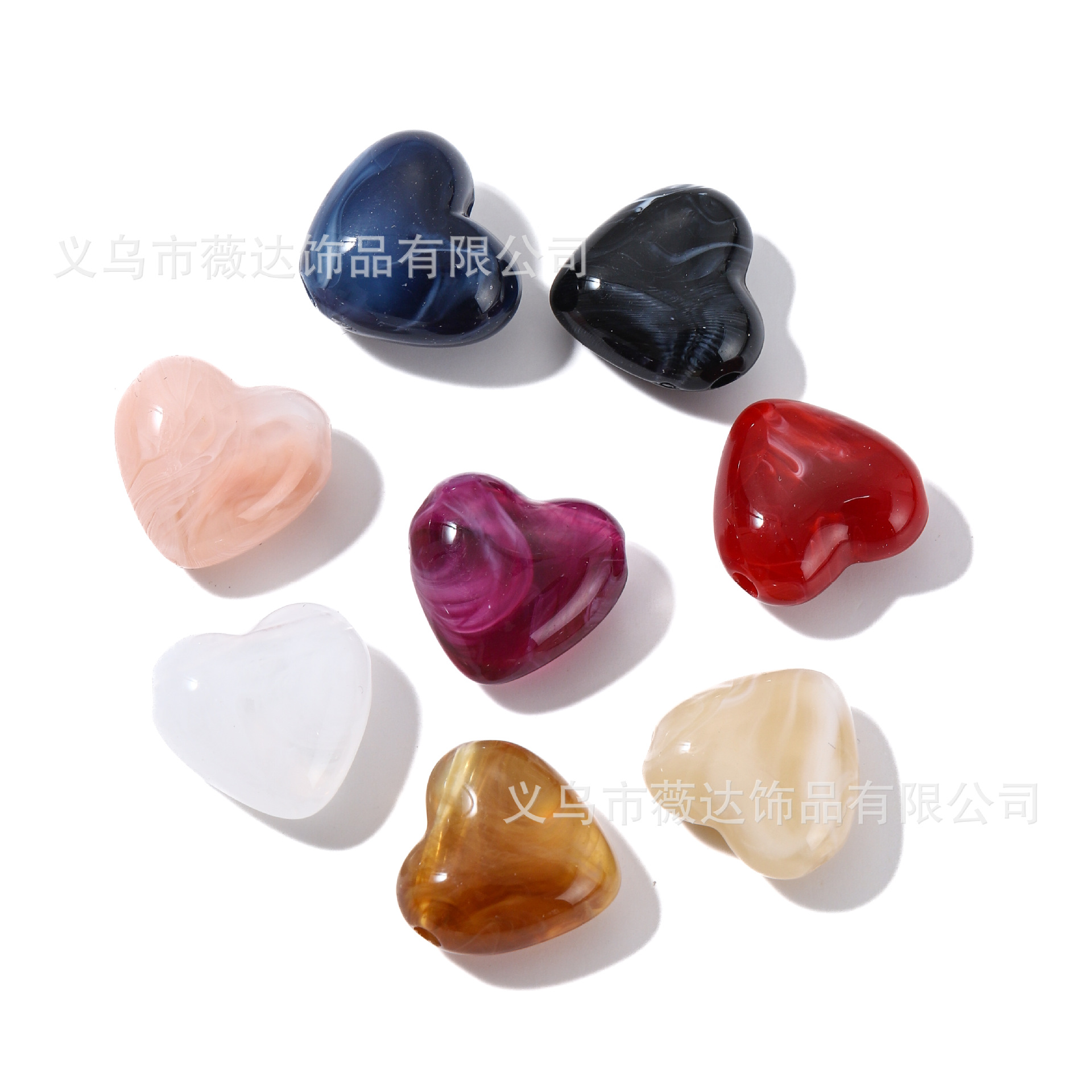 18x17mm复古亚克力立体横孔爱心串珠diy手机链项链钥匙扣箱包包挂