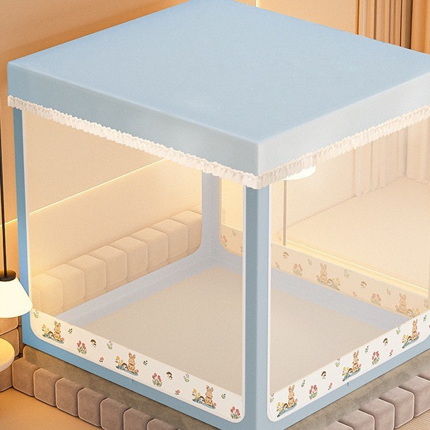 家用一体式床幔带支架 坐床式物理遮光布1.5m米床 卧室防摔蚊帐
