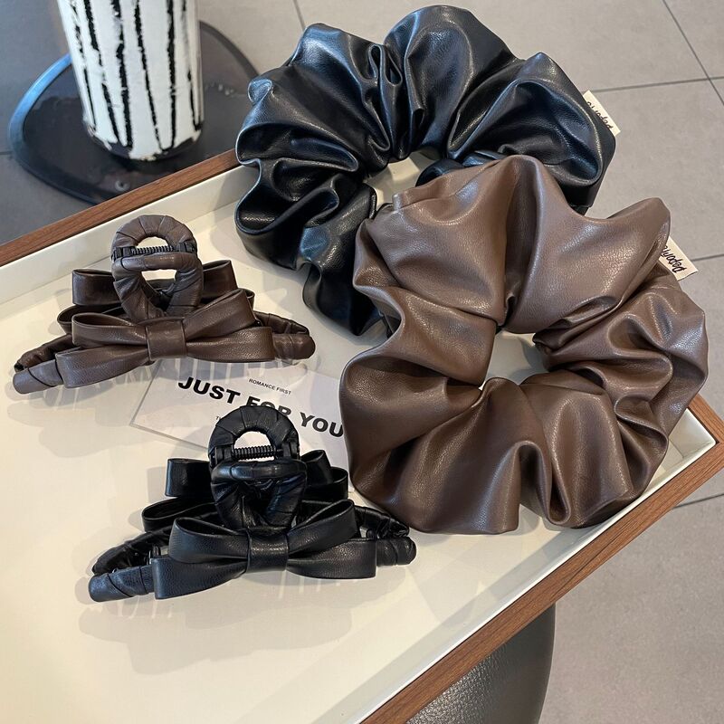 Pu Leather Bow Hair Clip, Simple and Versatile Scrunchie Hair Tie, Hair Rope, Hair Band, Boutique Hair Accessory Pu Leather Bow Hair Clip, Simple and Versatile Scrunchie Hair Tie, Hair Rope, Hair Band, Boutique Hair Accessory