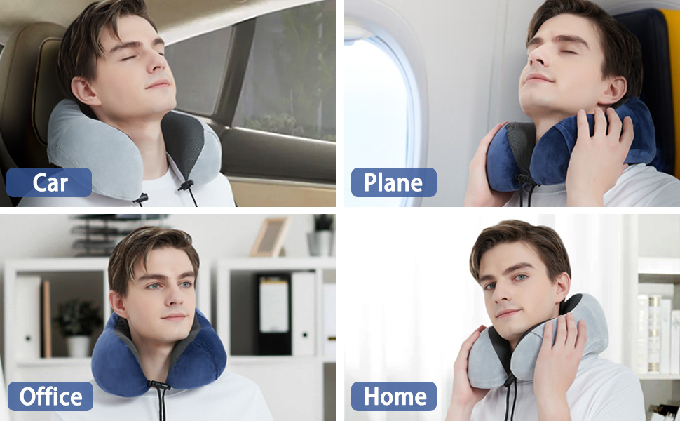 travel neck pillow adult memory foam for airplane sleeping car seat with sleep mask earplugs