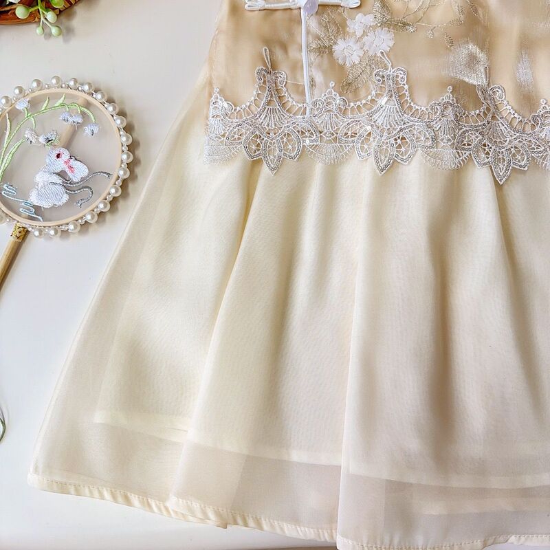 夏の女の子の中国風ドレス 2025 新しい刺繍レースベストドレス新中国風のチャイナドレスクロスボーダードロップシッピング|undefined