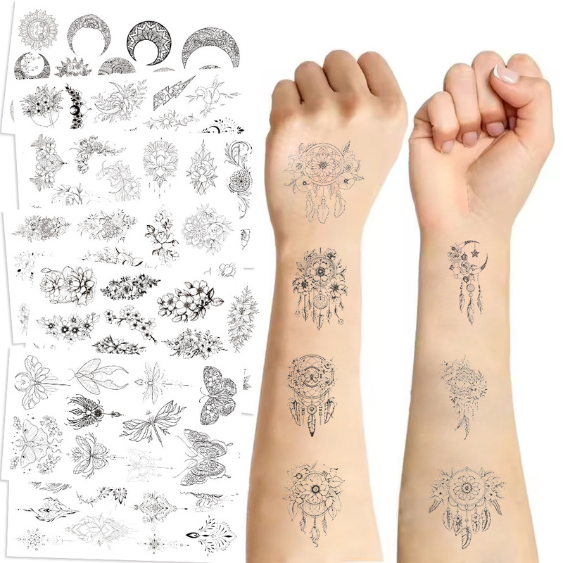 10 black and white series tattoo stickers cross-border cartoon gift cute waterproof arm temporary water transfer decorative stickers