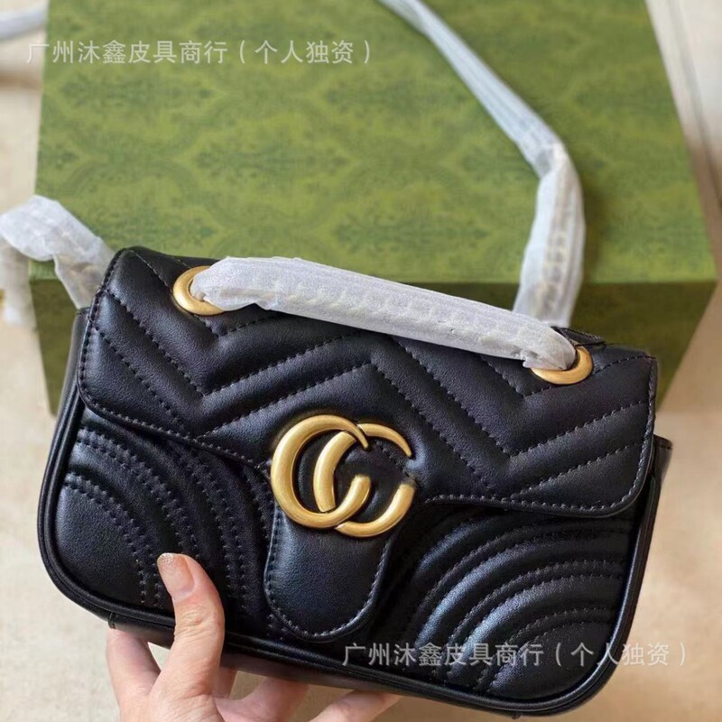 Direct Supply Cross-Border Guangzhou High Version Double g Marmont Bag Marmont Heart Wave Chain Genuine Leather Shoulder Crossbody Women's Bag