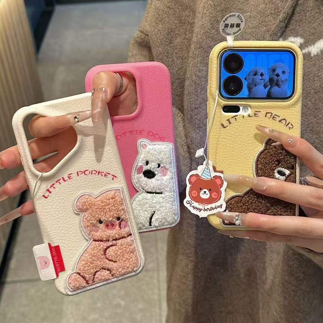 带标签刺绣小熊西高地适用OPPORENO14PRO手机壳Reno13/FINDX9/A97