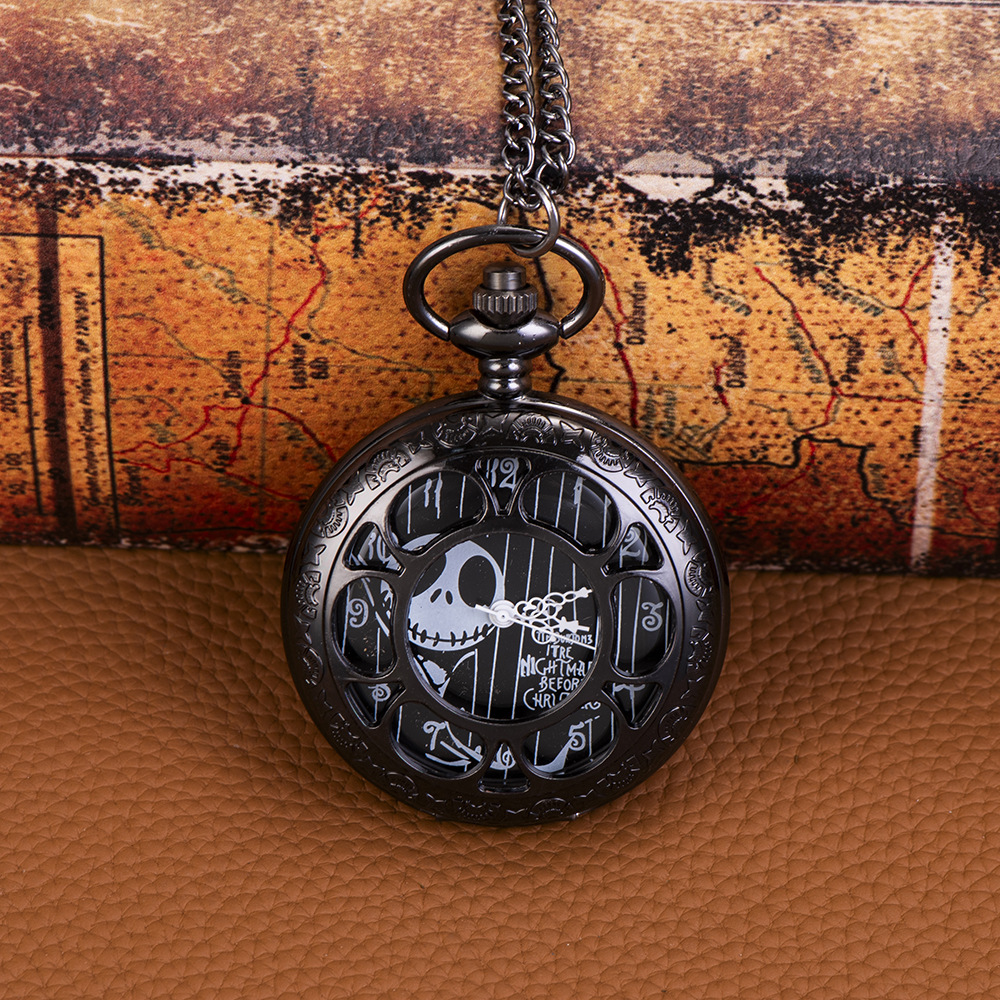 Large Black Petal Ghost Head Literal Couple's Pocket Watch Quartz Pocket Watch