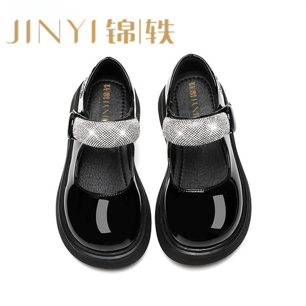 酒红色儿童皮鞋女童春秋季新款真皮珍珠吊坠软底学生单鞋演出舞蹈