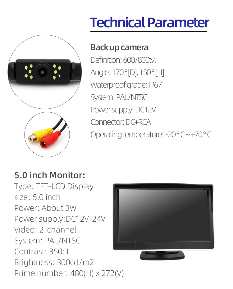 License Plate Frame Camera Hd Display Waterproof Full Set Back up Camera 5inch Wireless Reversing Image