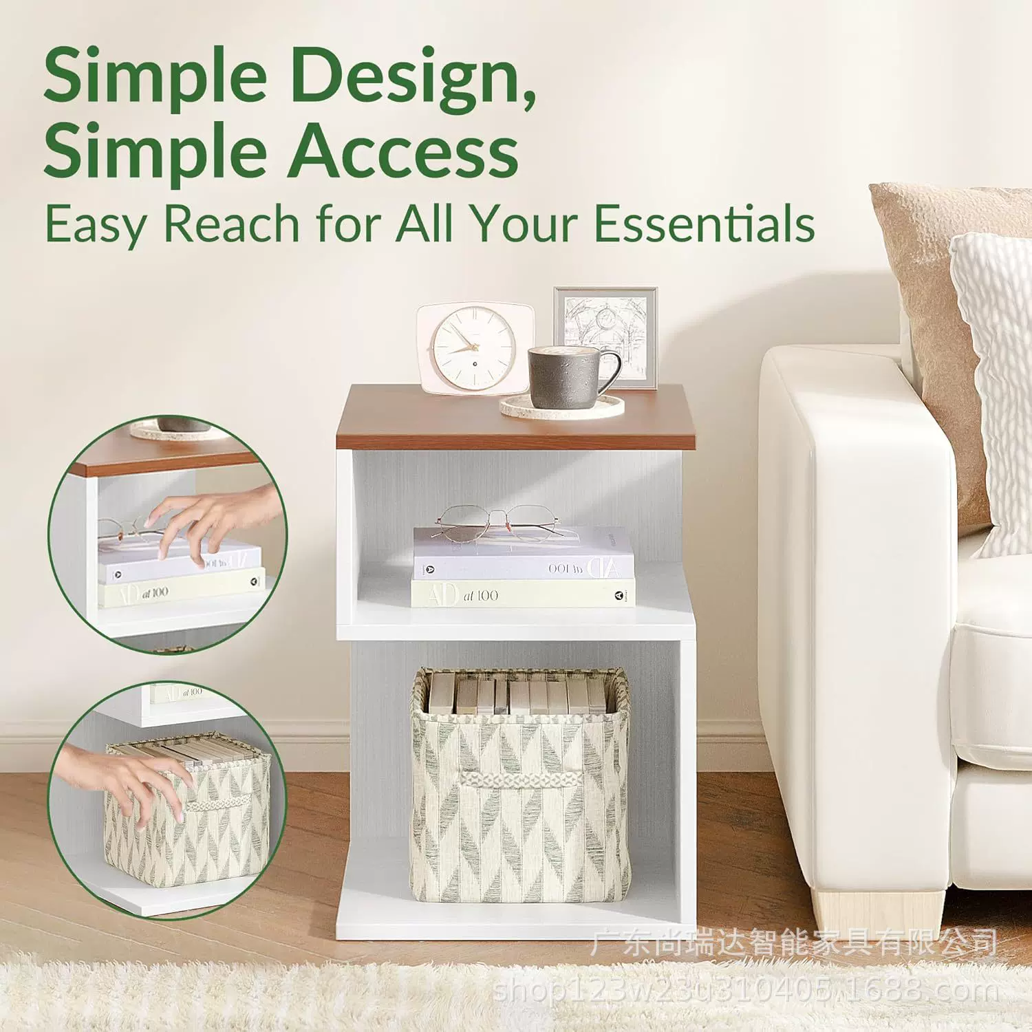 极简3层茶几-极简3层木质床头柜，适合小空间，带开放式储物空间