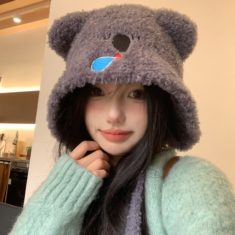 蝴蝶结猫耳朵毛绒帽女秋冬季条纹护耳针织帽显脸小保暖毛线帽子|undefined