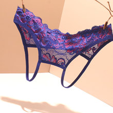 情趣绣花免脱内裤女蕾丝性感蝴蝶结镂空诱惑夫妻房事情调丁字裤女