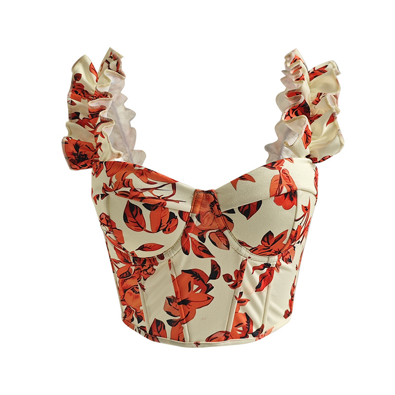 Verano explosivo flor triturada arco chaqueta de cinturón de pecho de acero impresión francesa dulce y sexy chaleco image 8