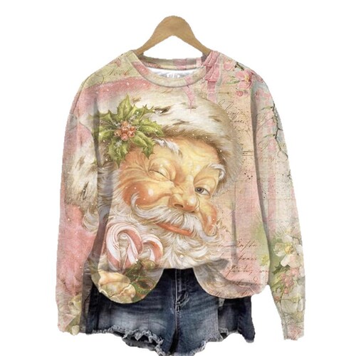New 3D Digital Printing Hooded Christmas Women's Casual Crew Neck Sweatshirt Wholesale