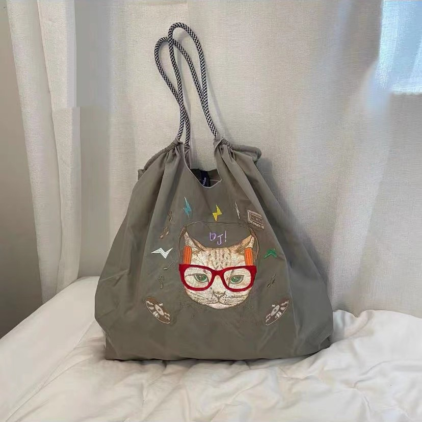 Bolsa de compras impermeable bordada, bolso de nailon, bolso de lona, bolso de tela informal, bolso de mujer, bolso de hombro de gran capacidad, ultraligero image 7