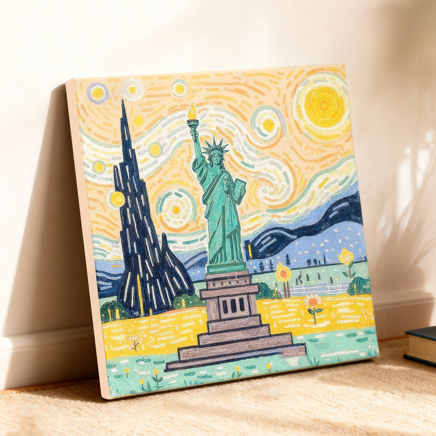 Transfronterizo nuevo mundo pinturas al óleo digital con marco diy acrílico rellenado a mano curar pinturas decorativas paisajísticas