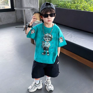 男童炸街痞帅夏装套装2026新款男孩宝宝衣服儿童洋气短袖两件套潮