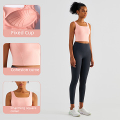 Love Degree New Style Sport Bra Nipple-Free Square Neck Fixed Cup Yoga Backless Top Sport Fitness False Two-Piece Yoga Bra