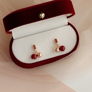 Red bean s925 silver needle festive cinnabar earrings feeling earrings ladies western style red zircon earrings golden ball