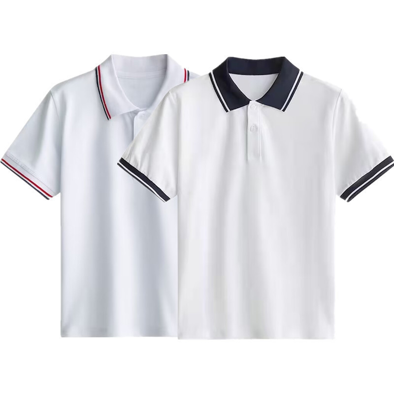 Primary and secondary school uniform inner short-sleeved T-shirt summer casual high school student White top polo shirt high school class clothes