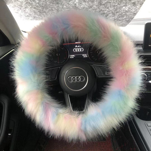 Colorful Steering Wheel Cover Fox Fur Style New Model Long Plush Car Steering Wheel Warmth Set Cross-border Supply