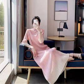 东南亚专供中国风新中式改良旗袍裙2024春夏新款大码显瘦印花褶皱
