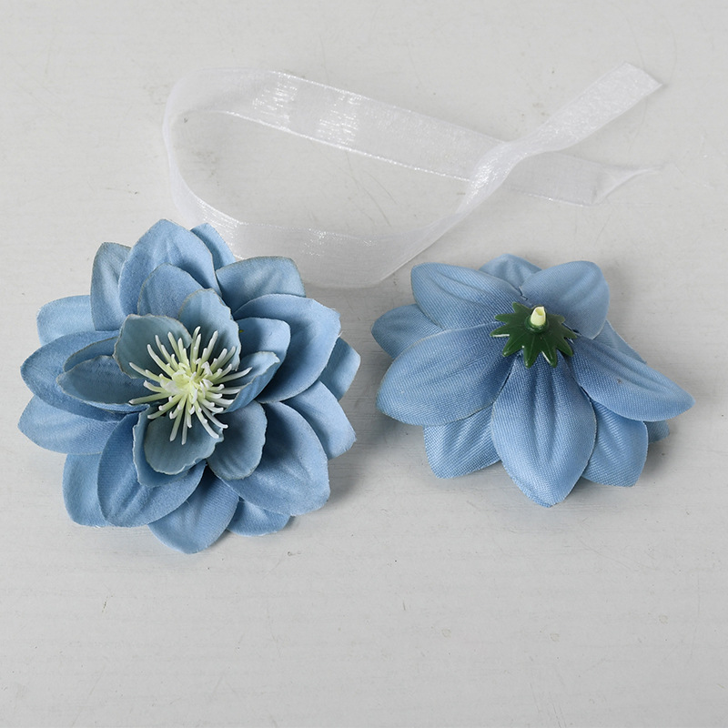 Simulación de flores azules DIY accesorios de cabeza de flores material de boda flor de flor flor flor de flor flor flor de pecho de flor de cabeza pared en el viento